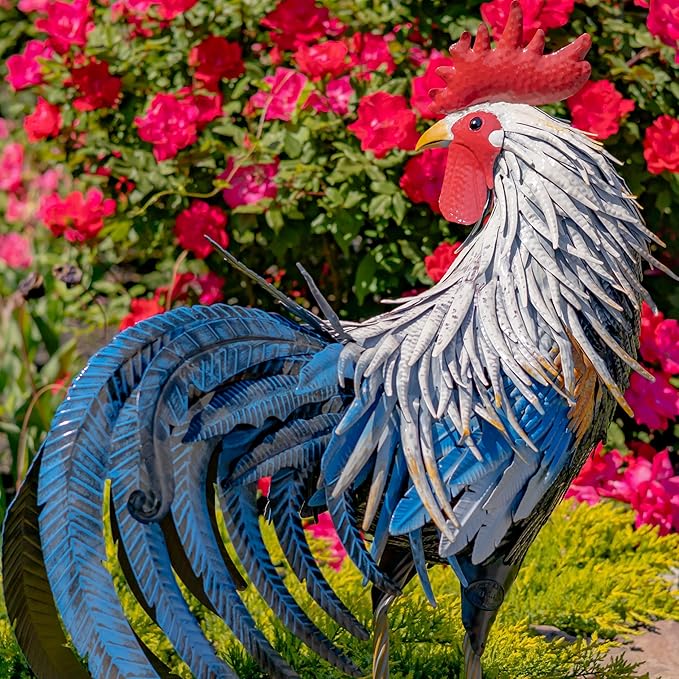 Zaer Ltd. 2.3 Ft. Tall Fancy Ornate Metal Rooster Statue Decorations (Brooks)