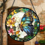 DASTOLL Stained Glass Window Hanging, Butterfly Flower Sun Catchers Diamond Glass Panel Hangings Insect Suncatcher Decor for Birthday for Women, Men, Wife, Aunt, and Mom 11.8x11.8 in