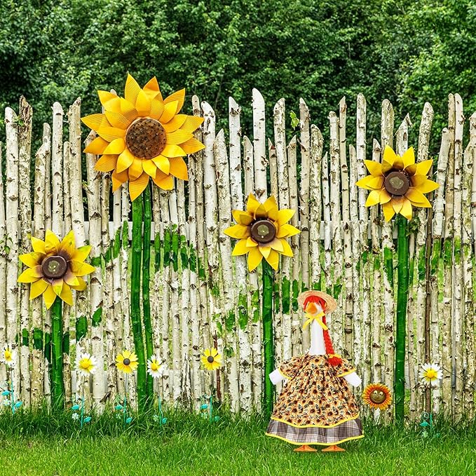FuWeave Spring Goose Outfit Sunflower Lawn Porch Cement Goose Sunmer Clothes Skirts Hat Wig Forgarden Outdoor Patio Yard Statue Art Decor(Sunflower,17 Inch)