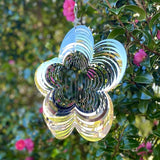 Wind Spinner Metal Garden Spinners Outdoor Garden Art for Backyard Outdoor Hanging Decor and Spinners for Yard and Garden Ornaments 3D Shape (Silver Flower)
