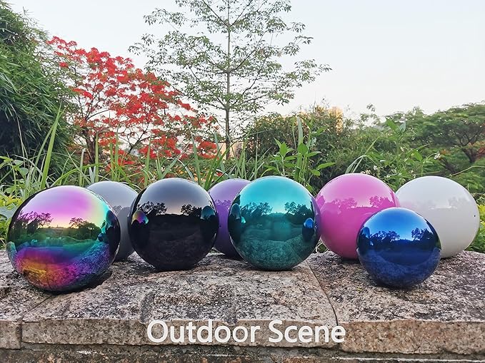 Cyan Blue Gazing Globe Mirror Ball in Stainless Steel, Shiny Hollow Sphere Sparkling Housewarming Outdoor Party Ornament (Cyan Blue, 8 inches)