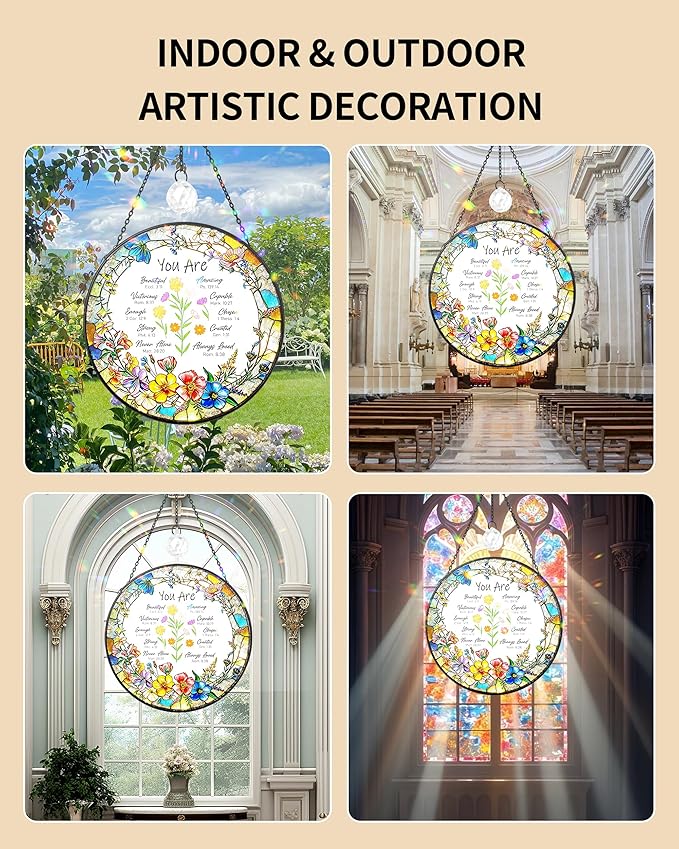Christian Stained Glass Window Hanging Sun Catcher, Religious Faith for Mom or Grandma, Church Window Decor
