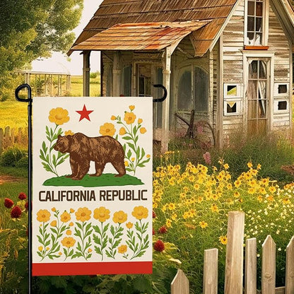 California Bear Flag Garden Flag with California Poppy Golden State Patriotic Republic Home Welcome Flags Front Porch Patio Decor Seasonal Flower CA Heavy Duty House Banner 12x18 Inch