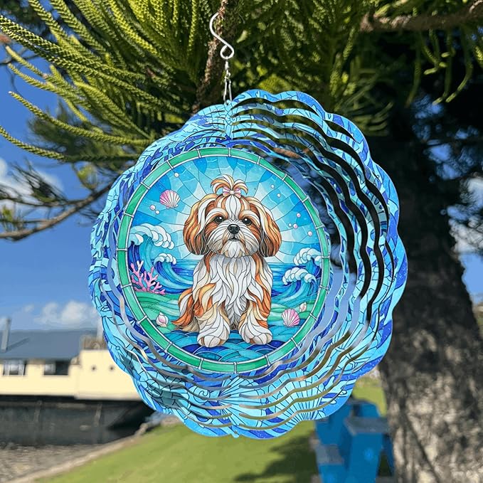 Shih Tzu Wind Spinner, Dog Wind Spinners, Wind Spinner Hanging for Outdoor & Indoor Décor, Unique Gifts for Yard Garden Decoration or Patio Décor (Shih Tzu 1)