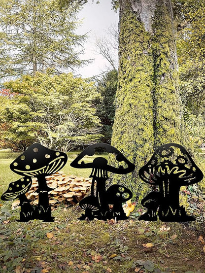Resama Black Metal Mushroom Garden Stakes Set of 3, Black Yard Decor Art Decorative Garden Stakes, Outdoor Lawn Ornaments for Patio Flower Bed Porch Pathway Yard Decorations