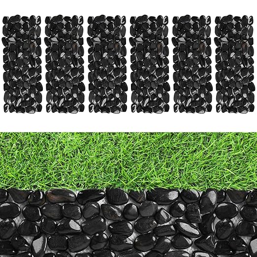 River Rock Stepping Stones Outdoor for Garden Walkway, 6 Pcs 16" L x 6" W Rectangle Shape Paver Step Stones Polished Pebble River Stone Mat for Yard Lawn Patio Pathway Walk Way - Black