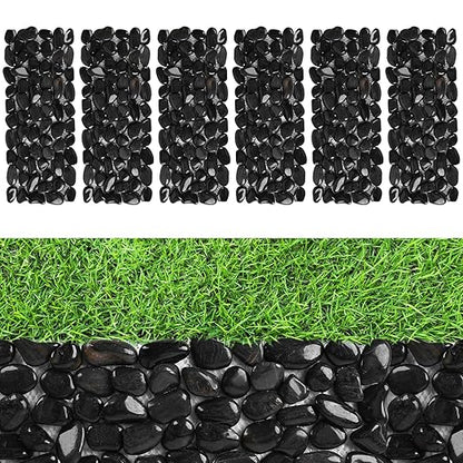 River Rock Stepping Stones Outdoor for Garden Walkway, 6 Pcs 16" L x 6" W Rectangle Shape Paver Step Stones Polished Pebble River Stone Mat for Yard Lawn Patio Pathway Walk Way - Black