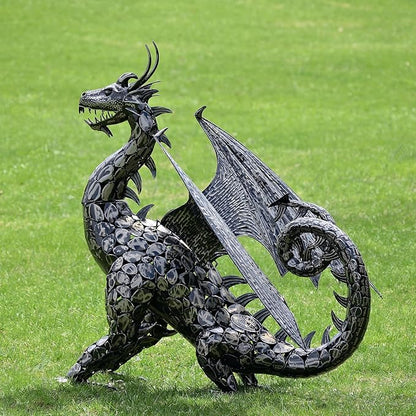 Zaer Ltd. 4.5ft Tall Large Metal Dragon Statue Decoration (for Outdoor or Indoor use) (Tail Looping Upward)