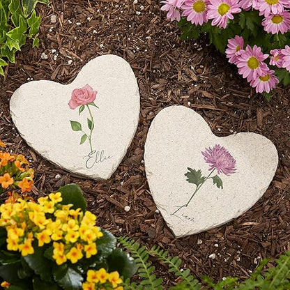 Personalization Universe Personalized Small Birth Month Flower Garden Stone, Name, and Date - Perfect Outdoor Decor for Garden or Walkway, Mother's Day, Grandma's Birthday, or Memorial – 5.75” x 5.75”