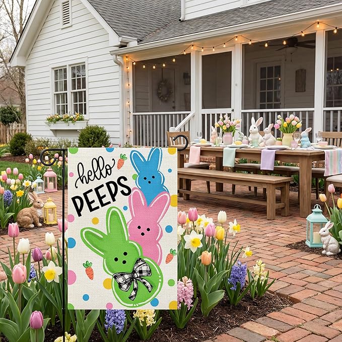 CROWNED BEAUTY Easter Garden Flag Bunny Peeps 12x18 Inch Double Sided Holiday Decoration for Outdoor Lawn Yard