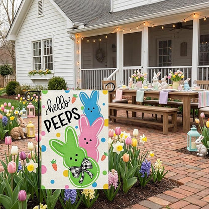 CROWNED BEAUTY Easter Garden Flag Bunny Peeps 12x18 Inch Double Sided Holiday Decoration for Outdoor Lawn Yard