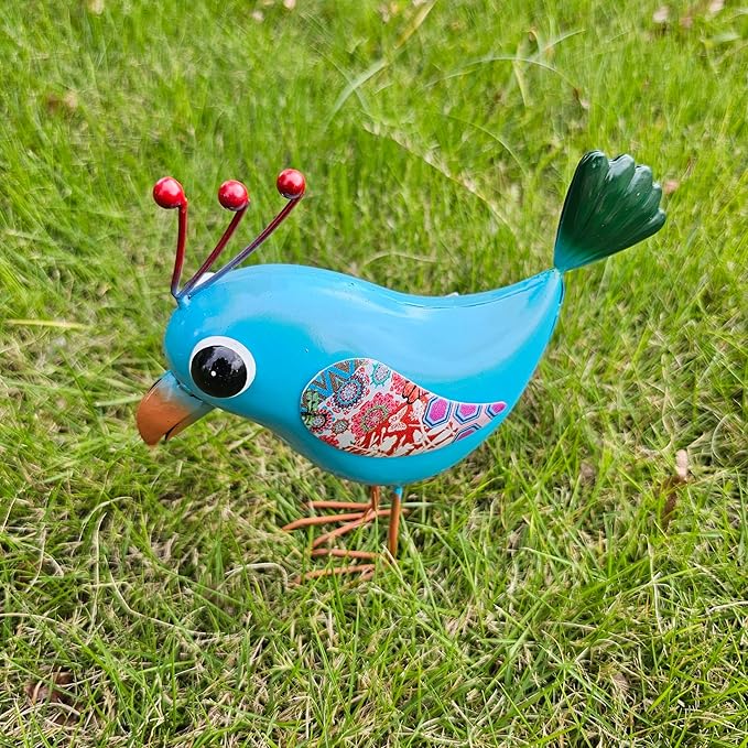 Blue Jay Garden Statue Metal Outdoor - Standing Bird Yard Art Sculpture, Lawn Ornament Decor for Patio Garden, Housewarming Birthday Gift for Her, Women