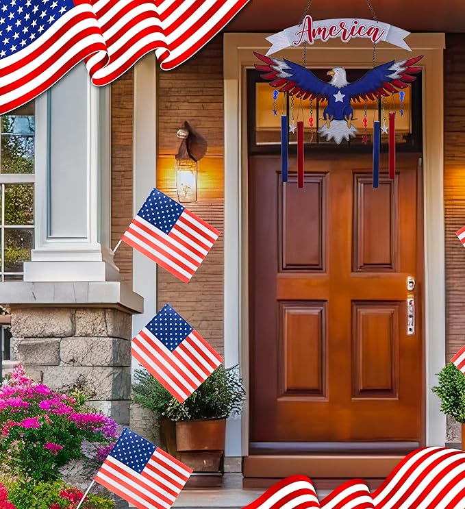 CoTa Global American Eagle Wind Chime - American Eagle Patriotic Indoor or Outdoor Windchime Home Decor with Hanging Bells, Handcrafted Glass and Metal Wind Chimes for Yard, Garden, Porch - 24 Inches
