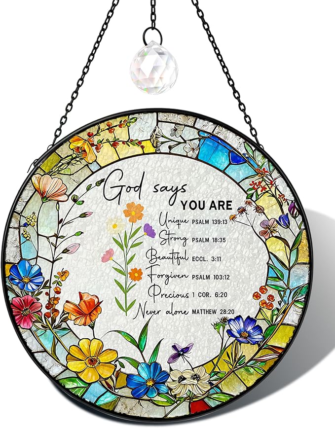 Christian Stained Glass Window Hanging Sun Catcher, Religious Faith for Mom or Grandma, Church Window Decor