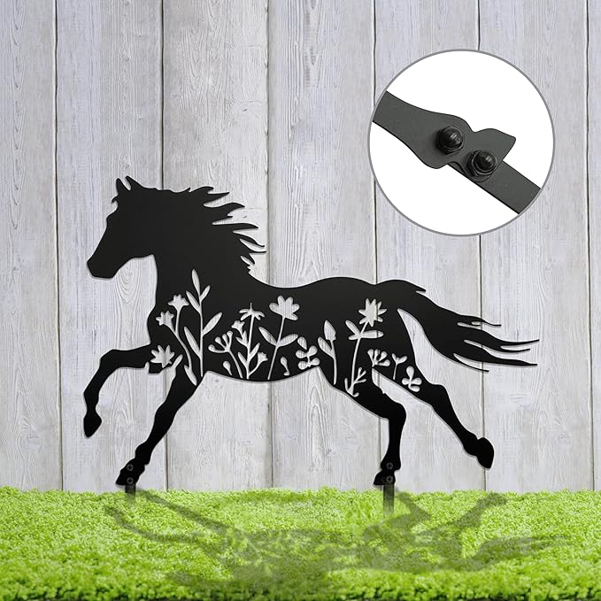 Decorative Metal Horse Statue for Patio, Lawn & Garden, Outdoor Décor, Intricate Garden Stakes