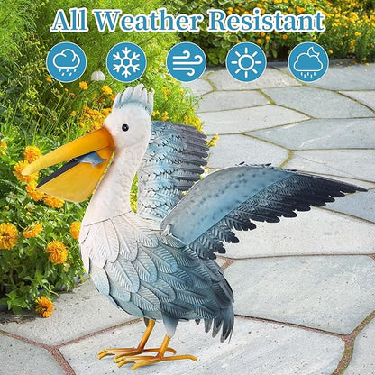 Ratuor Metal Pelican Garden Statue Outdoor Decor, Metal Yard Art Decoration Coastal Bird Garden Decor Lawn Ornament for Porch Patio