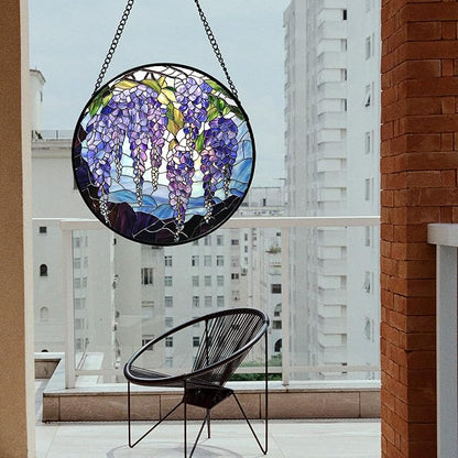 DASTOLL Stained Glass Window Hanging, Purple Wisteria Flowers Suncatcher for Doors Window Home Plant Sun Catchers Decoration Mother's Day Birthday Gifts for Women, Men, and Mom 15x15 in