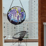 DASTOLL Stained Glass Window Hanging, Purple Wisteria Flowers Suncatcher for Doors Window Home Plant Sun Catchers Decoration Mother's Day Birthday Gifts for Women, Men, and Mom 11.8x11.8 in