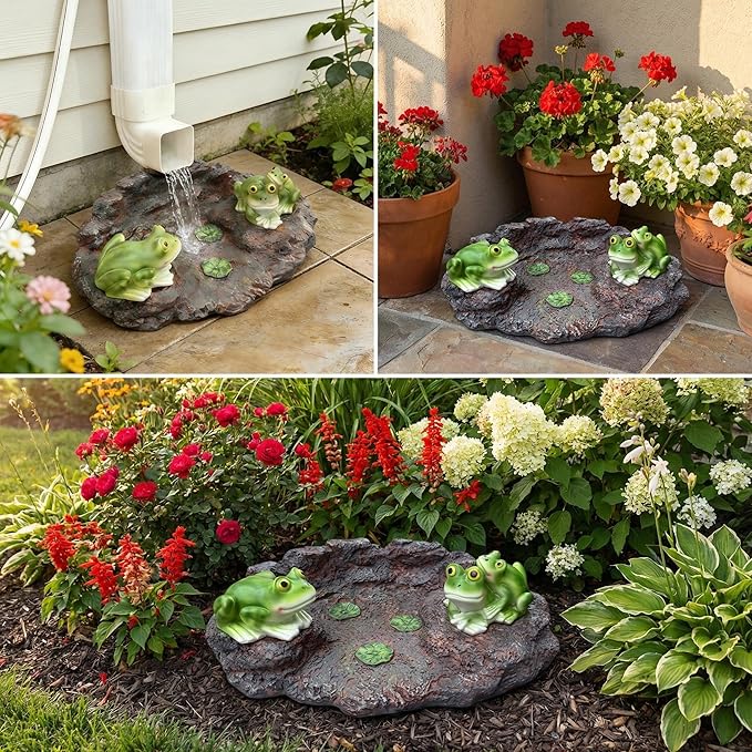 Frog Statue Splash Block Gutter Downspout Garden Decor, Larger Animals Gutter Downspout Splash Block Extensions Ornament Rain Concrete Resin Diverter Accessory, Outdoor Patio Decor Gift (13.8In)