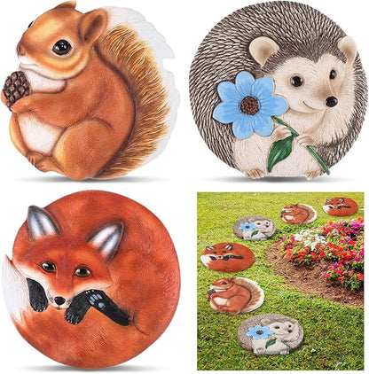 Cinnvoice 3 Pack Garden Stepping Stone Outdoor, Decorative Dimensional Resin Stepping Stones for Patio Pathway Landscaping Walkway Sculpture Yard Backyard Lawn(Animal,10 Inches)