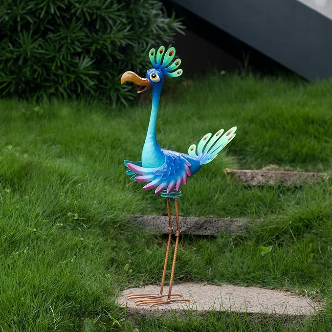 Natelf Flamingo Peacock Metal Yard Art Garden Sculpture Flamingos Peacocks Outdoor Decorations Large Garden Statues for Yard Patio, Porch, Home for Women, Mom, Grandma