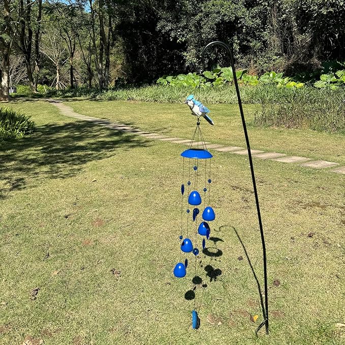 Blue Jay Bird Wind Chimes with Bells, Large Unique Birds Chimes for Garden Backyard Church Hanging Decor, 40"