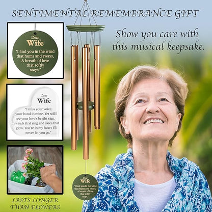 Memorial Wind Chime for Loss of Wife, 31" Wooden Sympathy Wind Chime for Outside, in Memory Bereavement Condolences Remembrance Sympathy Gift for Funeral, Sentimental Memorial Gift for Family