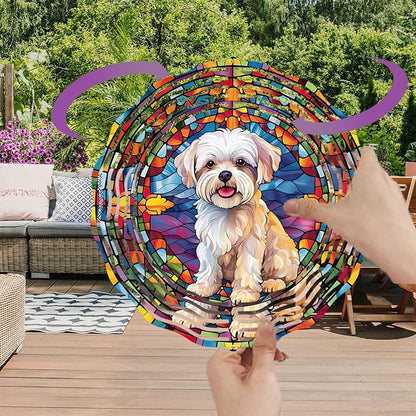 Maltese Dog Wind Spinner Pet Dog Memorial Gifts, Vibrant 3D Kinetic Aluminum Metal Yard Art, Loss of Dogs Sympathy Gifts, Hanging Outdoor Garden Decor, 8" Wind Sculptures for Patio, Porch (Maltese2)