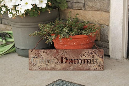 Grow. Dammit. Metal Garden Stake 20 to 28 Inches Tall (Grow. Dammit. Wall Art 18" Wide, Naturally Rusted + Wire Hanger)