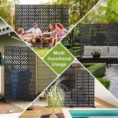 Metal Privacy Screen for Outdoor 6FT Fence Privacy Screens, 72" H x 44" W Decorative Privacy Panels with Stand, Balcony Screens for Outside Indoor Room Divider