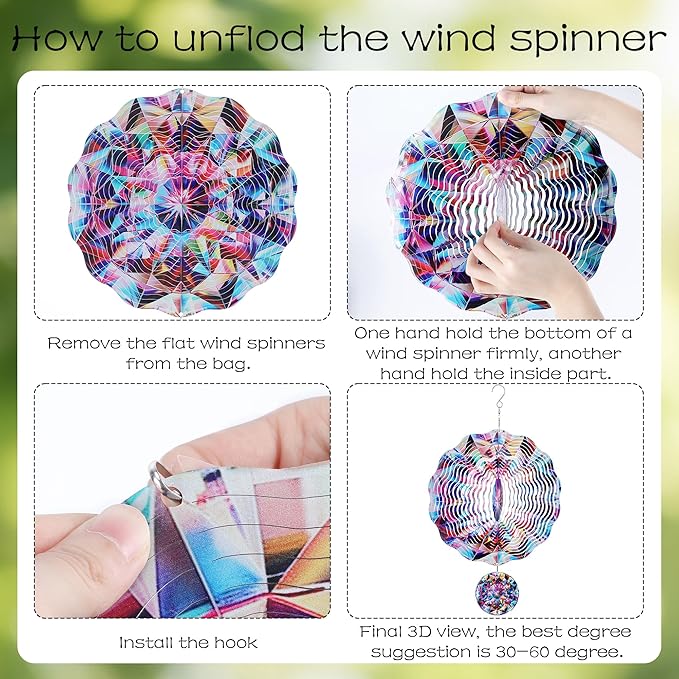 Metal Wind Spinners Outdoor - Diamond Stainless Steel Hanging Decor Indoor Outside Art Sculptures 3D Kinetic Spinning Ornaments for Garden Patio Porch Birthday for Women Mom