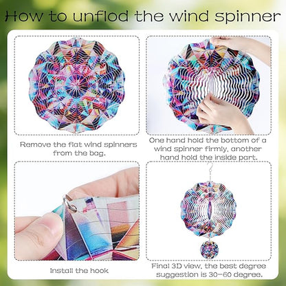 Metal Wind Spinners Outdoor - Diamond Stainless Steel Hanging Decor Indoor Outside Art Sculptures 3D Kinetic Spinning Ornaments for Garden Patio Porch Birthday for Women Mom