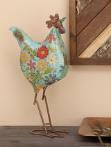 Deco 79 Eclectic Metal Garden Chicken Sculpture, 10" L x 5" W x 17" H, Multi Colored/Blue (Pack of 6)