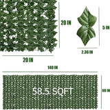 Artificial Ivy Privacy Fence Screen: 60" by 140" (58.5 SQFT) UV-Anti Faux Hedge Fence and Fake Ivy Vine Leaf Wall Panels for Indoor&Outdoor Green Backdrop, Garden Greenery Decor