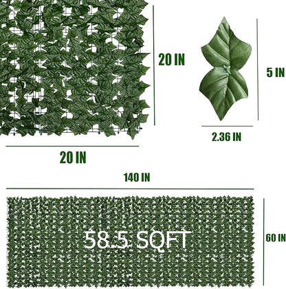 Artificial Ivy Privacy Fence Screen: 60" by 140" (58.5 SQFT) UV-Anti Faux Hedge Fence and Fake Ivy Vine Leaf Wall Panels for Indoor&Outdoor Green Backdrop, Garden Greenery Decor