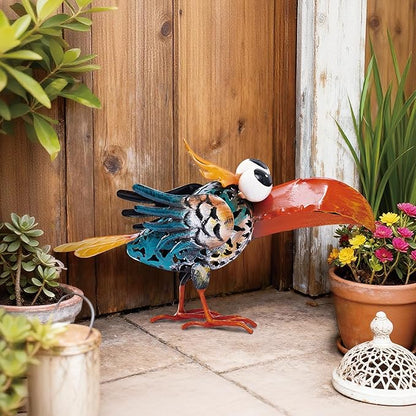 Bird Sculpture Yard Decor - Funny Shut Up Big Eyes Metal Birds Statue for Garden Patio Lawn Outdoor Standing, Art Figurine Desk Decoration Ornament Gifts for Housewarming Christmas