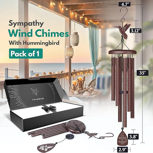 Hummingbird Memorial Wind Chimes for Loss of Loved One - 35" Long Sympathy Wind Chimes for Outside, Bereavement, Remembrance, Funeral Gift for Mother, Dad, Husband, Son & Sister