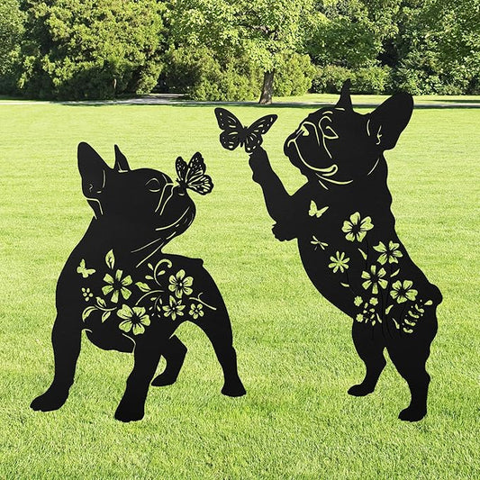 French Bulldog Decorative Garden Stakes, 2 Pcs Frenchie Gifts for Women Men Dog Lover, French Bulldog Butterfly Flower Outdoor Yard Art Lawn Decor