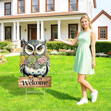Spring Yard Decorations Welcome Owl Yard Sign with Stakes, Farmhouse Front Porch Garden Outdoor Decor Rustic Animal Yard Sign for Seasonal Home Patio Decor