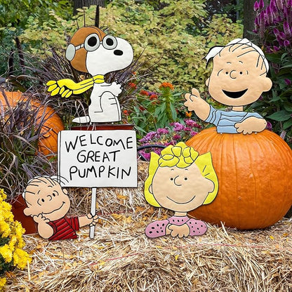 PRODUCTWORKS Peanuts Pumkin Press-in Icon Metal Stake Halloween Harvest Decor Porch Decorating Indoor Outdoor (Linus)