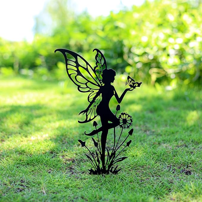 Fairy Garden Decor - 9-Piece Metal Garden Statue Deals for Outdoor, Yard & Lawn - Whimsical Iron Fairy Sculptures Set (11.8 Inch) (Nine Fairies)