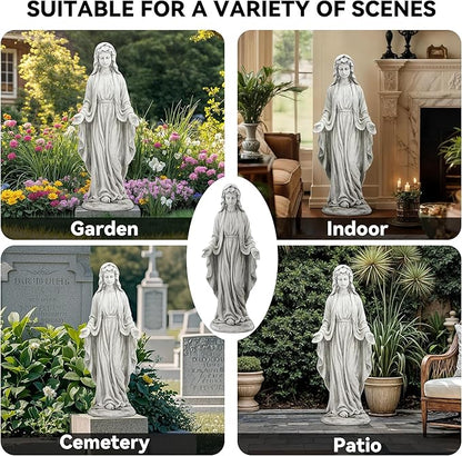 Virgin Mary Statue Outdoor, Large 30 Inch Religious Garden Statue, Blessed Mother Mary Statues Catholic, Durable Weather MGO Stone Sculptures Decor, Lawn Art for Home,Yard,Patio,Forch