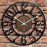Large Outdoor Clock Silent Battery Operated - Wooden & Black Metal Decorative Clock for Outdoor Covered Patio, Pool Area, Vintage Farmhouse Wall Clock for Living Room/Kitchen/Bedroom - 16 Inch