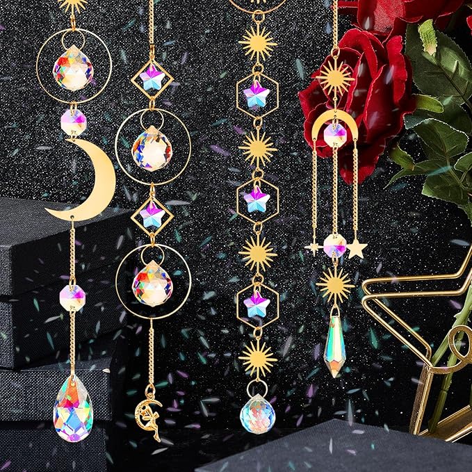 Ysleen 16 Pcs Crystals Suncatcher Colorful Hanging Sun Catcher for Window with Chain Pendant Ornament Prism for Garden Wedding Party Indoor Outdoor Decoration Gift(Rainbow)