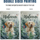 Welcome Winter Garden Flags White Lab Garden Flag Cardinal Birds on Snowy Pine Tree Flag Labrador Dog Yard Flags for Outside 12x18 Double Sided Christmas Decorative Lawn Flags