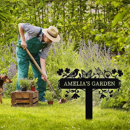 Personalized Metal Garden Signs with Stake, Custom Garden Signs for Outside Waterproof, Customized Name Sign Yard Lawn Gardens Decor Gardening Gifts for Moms Grandmas Gardeners