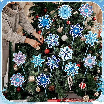 Zonon 12pcs Winter Garden Decorations Winter Snowflake Metal Planter Stakes for Patio Lawn Planter Pot Xmas Nutcracker Gingerbread Yard Stake Signs Outdoor Lawn Decor Party Favor(Snowflake)