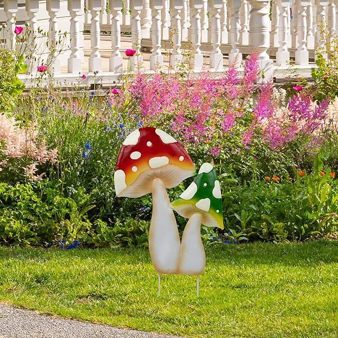 Northlight Double Mushrooms Outdoor Garden Stake - 16" - Red and Green