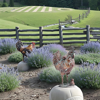 Metal Rooster and Chicks Yard Decor 15.7" L x 18.8" H Outdoor Garden Rooster Statue Sculpture Antique Metal Chicken Yard Art for Home Backyard Patio Lawn,Gift for Mom Grandma and Chicken Lovers