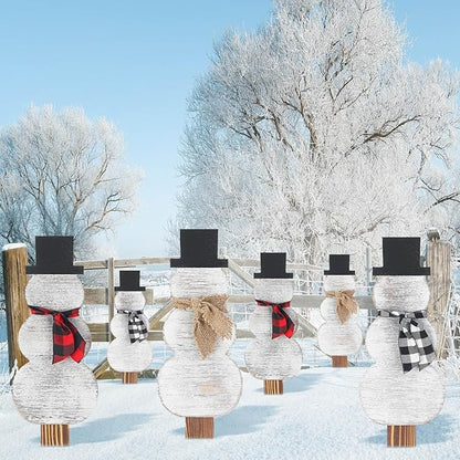 Amyhill 6 Pcs Wood Snowman Yard Stakes for Christmas Holiday Outdoor Farmhouse Snowman Decorations Xmas Garden Wooden Yard sign Decor with Stakes for Christmas Winter Lawn Patio Pathway Party Supplies